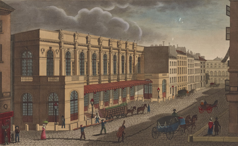 View of the New Opéra Auditorium from the Rue de Provence, after 1821, engraving
