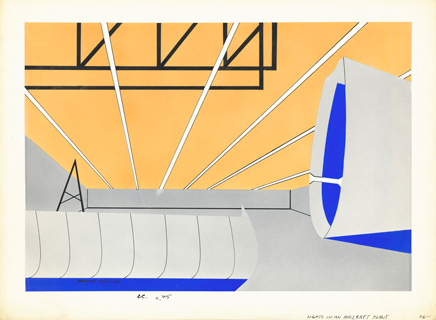 Ralston Crawford, Lights in an Aircraft Plant, c. 1945, gouache, Promised Gift of Linda Lichtenberg Kaplan