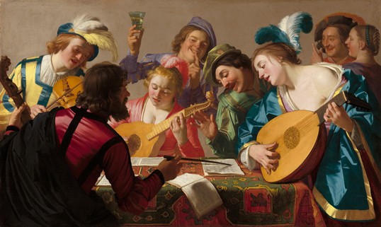 Gerrit van Honthorst Dutch, 1592 – 1656 The Concert, 1623 oil on canvas unframed: 123 × 206 cm (48 7/16 × 81 1/8 in.) National Gallery of Art, Washington Patrons’ Permanent Fund and Florian Carr Fund 2013.38.1