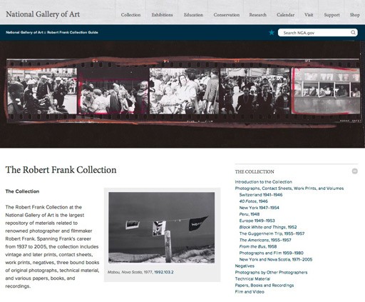 The homepage of the online Robert Frank Collection Guide Robert Frank Collection Guide, National Gallery of Art