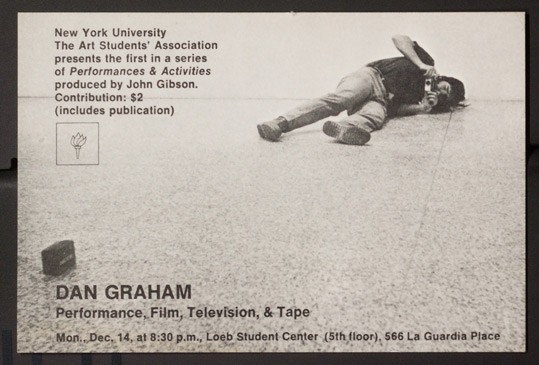 New York University, Dan Graham: Performance, Film, Television, & Tape, invitation, New York, New York, 1970, National Gallery of Art Library, Vertical Files, Vogel Collection
