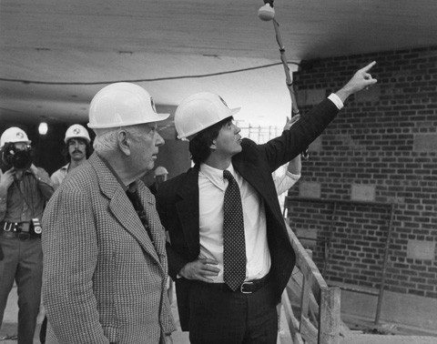 E.A. Carmean, Jr. with Alexander Calder during the construction of the East Building of the National Gallery of Art, c. 1976. National Gallery of Art, Washington, D.C., Gallery Archives