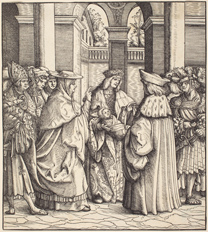 Hans Burgkmair I The Archbishop Blessing the Child after the Baptism from the Weisskunig, woodcut on laid paper National Gallery of Art, Washington, Rosenwald Collection