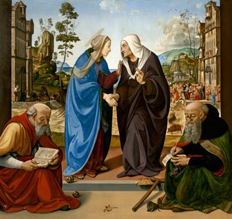 Piero di Cosimo, The Visitation with Saint Nicholas and Saint Anthony Abbot, c. 1489/1490, oil on panel, 184.2 x 188.6 cm (72 1/2 x 74 1/4 in.), National Gallery of Art, Washington, Samuel H. Kress Collection