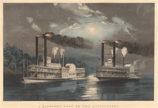 Frances Flora Bond Palmer A Midnight Race on the Mississippi, 1860 color lithograph with hand-coloring on wove paper National Gallery of Art, Washington, Donald and Nancy de Laski Fund