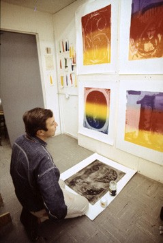 Jasper Johns proofing Color Numerals at Gemini G.E.L. Photograph by Malcolm Lubliner