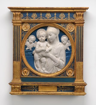 Robbia, Andrea della Madonna and Child with Cherubim, c. 1485 glazed terracotta diameter: 54.7 cm (21 9/16 in.) framed: 95.25 x 88.27 x 14.61 cm (37 1/2 x 34 3/4 x 5 3/4 in.) Andrew W. Mellon Collection