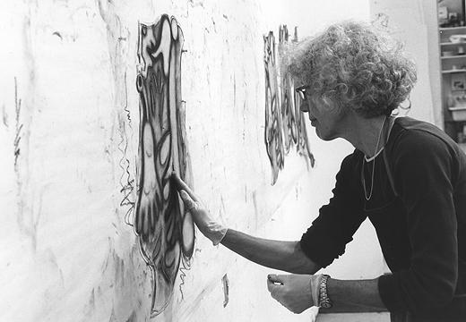 Elizabeth Murray working on Whazzat project in Gemini artist studio, April 1996