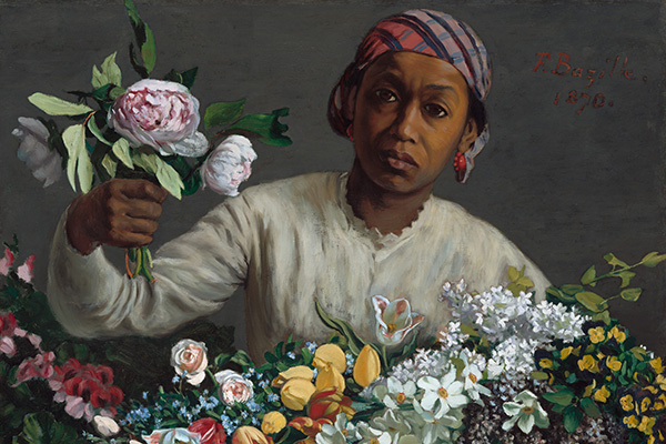 Frédéric Bazille, Young Woman with Peonies, painting, oil on canvas, 1870