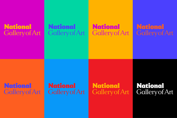 The logo for the National Gallery of Art in the brand color palette