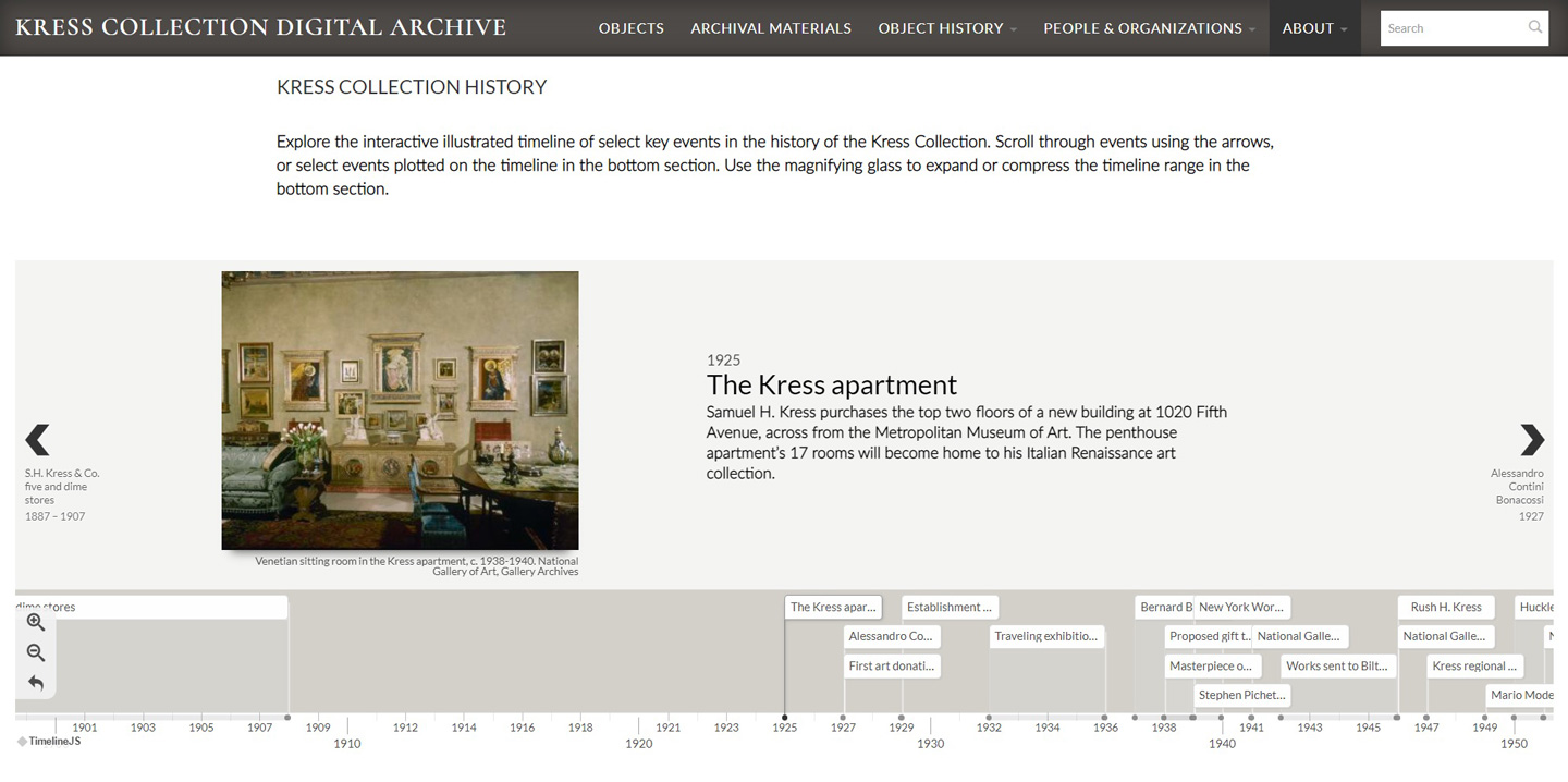 Timeline on the Kress Collection Digital Archive webpage.