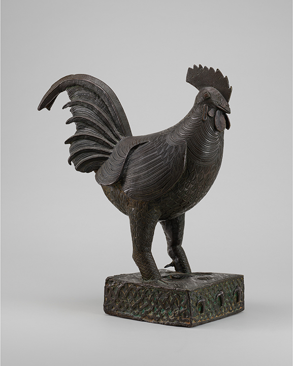 Nigerian 18th Century, Court of Benin, Fowl, mid 18th century, brass with cast iron supports