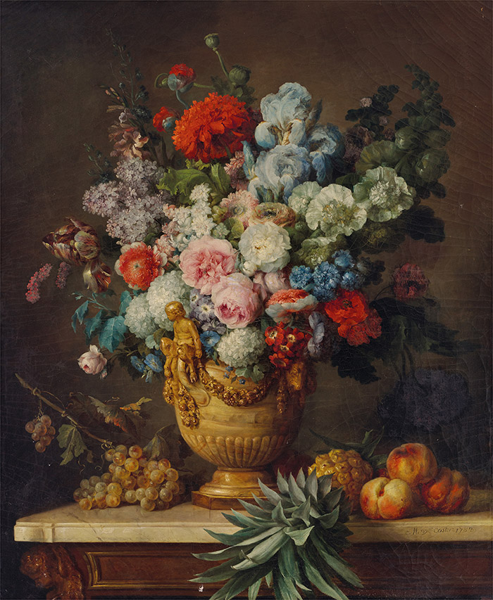Anne Vallayer-Coster, "Still Life with Flowers in an Alabaster Vase and Fruit"