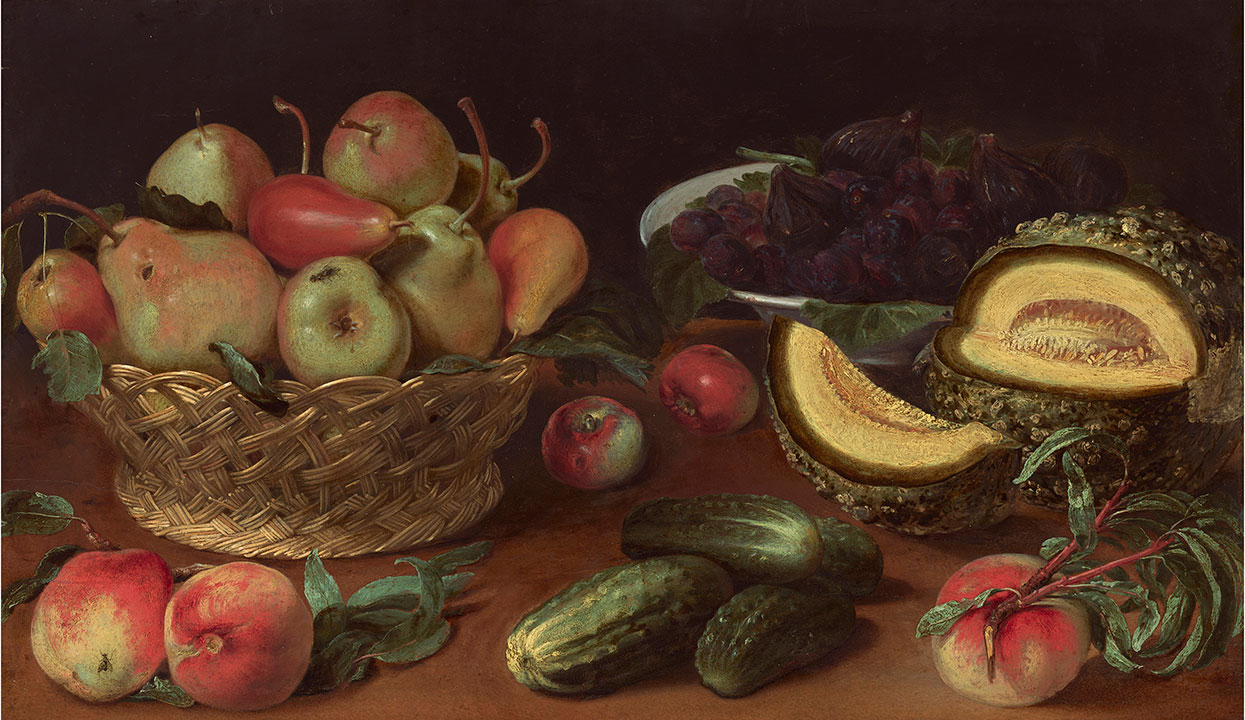 Fede Galizia, "Still Life of Apples, Pears, Cucumbers, Figs, and a Melon"