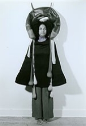 Senga Nengudi, in performance with Inside / Outside, 1977 