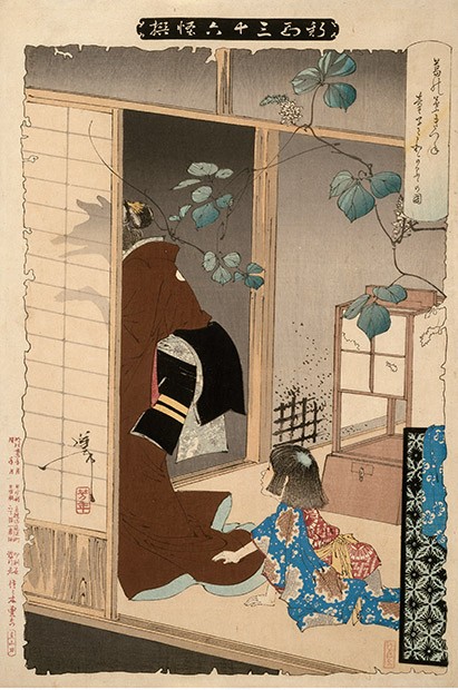 Tsukioka Yoshitoshi, Kuzunoha, the Fox-Wife, Parting from Her Child, from the series Thirty-six Ghosts, 1890