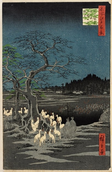Utagawa Hiroshige, New Year's Eve Foxfires at the Changing Tree, Ōji, from the series One Hundred Famous Views of Edo, 1857