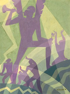 Aaron Douglas, American, 1899 - 1979, "The Judgment Day", 1939. oil on tempered hardboard; overall: 121.92 × 91.44 cm (48 × 36 in.). National Gallery of Art, Washington. Patrons' Permanent Fund, The Avalon Fund. 2014.135.1