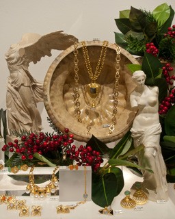 Ornate necklaces, bracelets and earrings in gold and muted tones compliment the exhibition Power and Pathos: Bronze Sculpture of the Hellenistic World © 2015, Rob Shelley, Courtesy of the National Gallery of Art, Washington