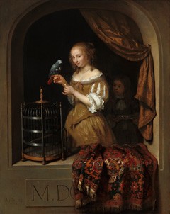 Caspar Netscher, “A Woman Feeding a Parrot, with a Page,” 1666, oil on panell, National Gallery of Art, Washingotn, The Lee and Juliet Folger Fund