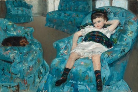 Mary Cassatt Little Girl in a Blue Armchair, 1878 oil on canvas overall: 89.5 x 129.8 cm (35 1/4 x 51 1/8 in.) framed: 114.3 x 154.3 x 5.7 cm (45 x 60 3/4 x 2 1/4 in.) National Gallery of Art, Washington, Collection of Mr. and Mrs. Paul Mellon