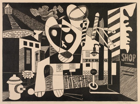 Stuart Davis Barber Shop Chord, 1931 lithograph in black on wove paper image: 35.3 x 48.4 cm (13 7/8 x 19 1/16 in.) sheet: 45.2 x 55.8 cm (17 13/16 x 21 15/16 in.) Gift of Ruth Cole Kainen