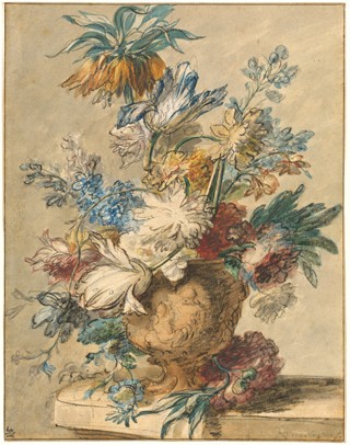 Jan van Huysum, Bouquet of Spring Flowers in a Terracotta Vase, 1720s oiled charcoal and watercolor on laid paper National Gallery of Art, Washington, Pepita Milmore Memorial Fund, The Ahmanson Foundation Fund, Linda H. Kaufman Fund, and Mr. and Mrs. Louis Glickfield Fund