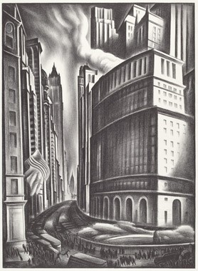 Howard Norton Cook, "Looking up Broadway", 1937 lithograph National Gallery of Art, Washington, Reba and Dave Williams Collection, Gift of Reba and Dave Williams