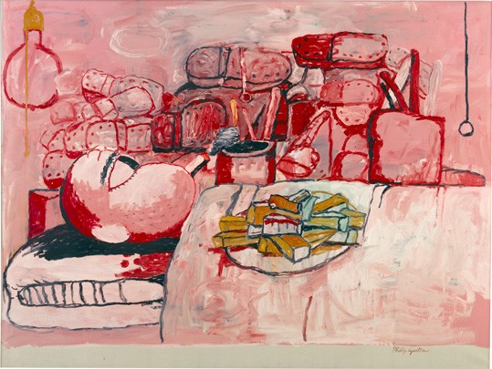 Philip Guston, Painting, Smoking, Eating, 1973 oil on canvas, overall: 196.85 x 262.89 cm (77 1/2 x 103 1/2 in.). Stedelijk Museum, Amsterdam. © The Estate of Philip Guston