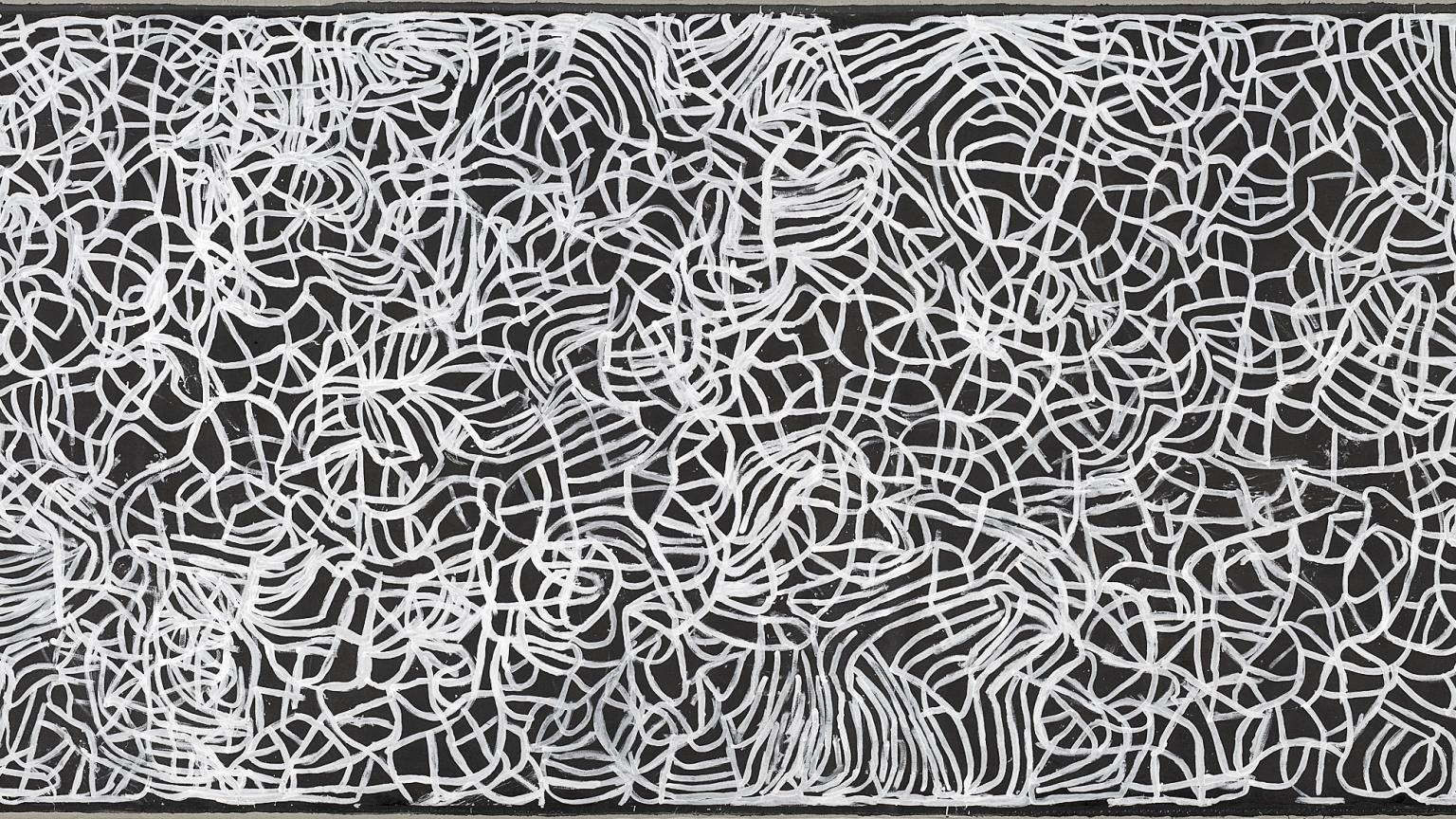 Several white lines swirling around on a black background.