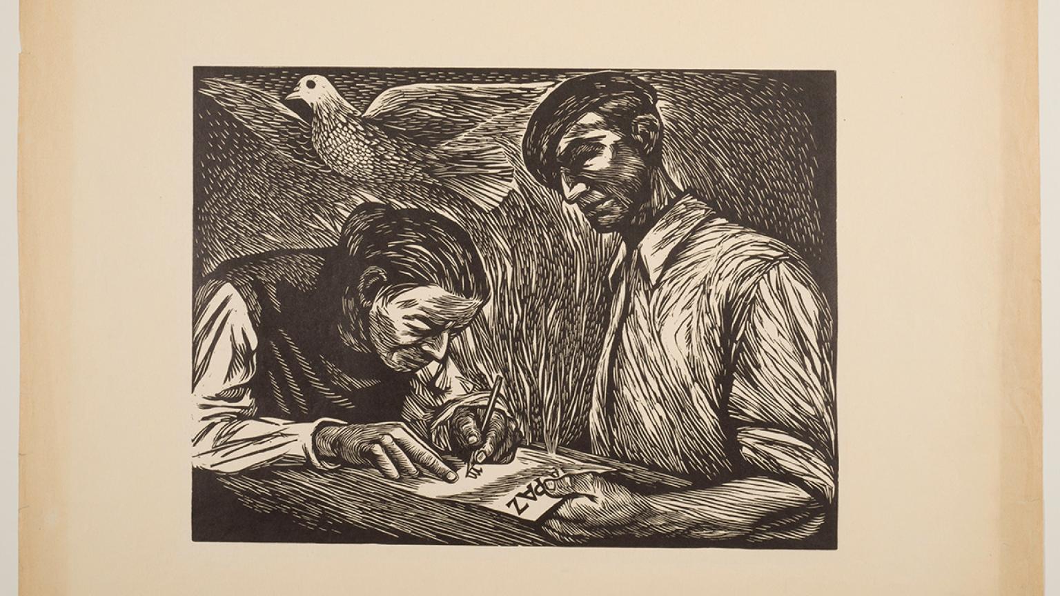 Firmas para la Paz, Elizabeth Catlett lino cut; 2024 Mora-Catlett Family / Licensed by VAGA at Artists Rights Society (ARS), NY