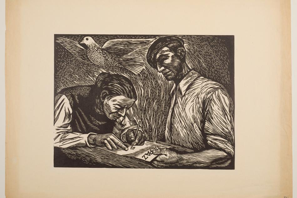 Firmas para la Paz, Elizabeth Catlett lino cut; 2024 Mora-Catlett Family / Licensed by VAGA at Artists Rights Society (ARS), NY