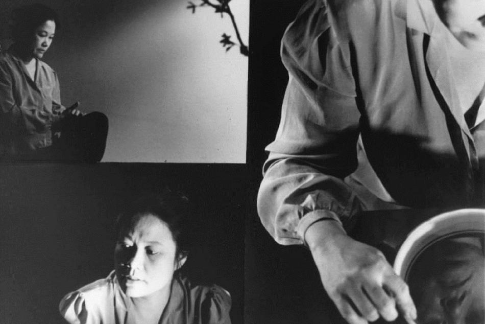Three different images of the same woman from different perspectives.