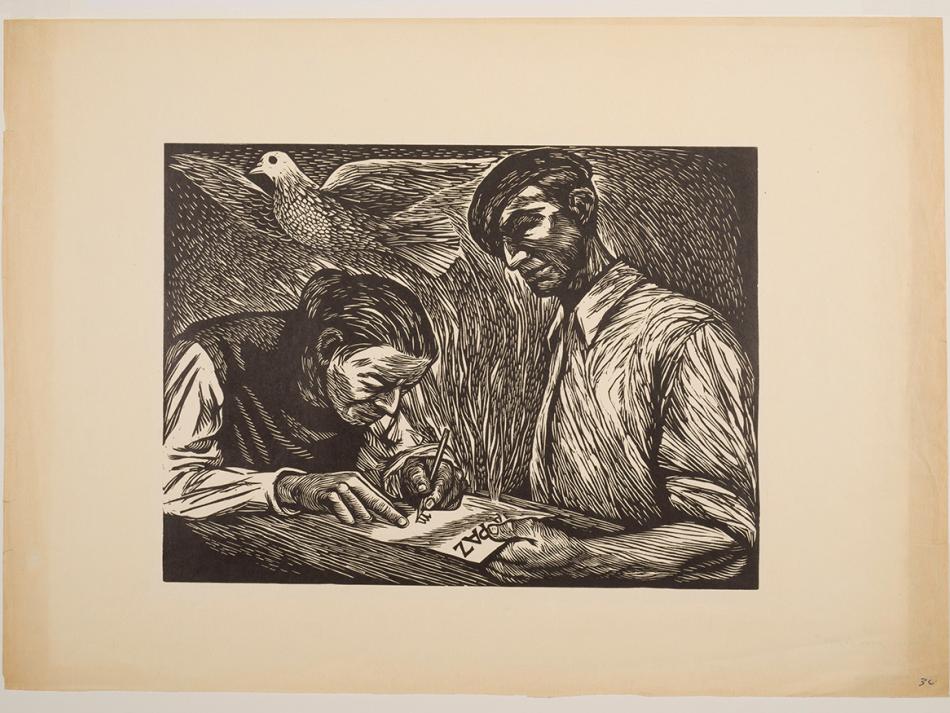 Firmas para la Paz, Elizabeth Catlett lino cut; 2024 Mora-Catlett Family / Licensed by VAGA at Artists Rights Society (ARS), NY