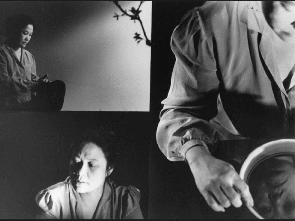 Three different images of the same woman from different perspectives.