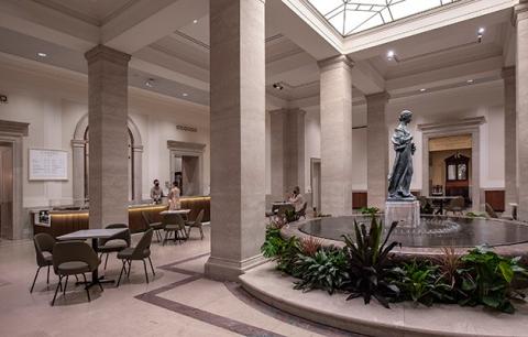 A view of tables and chairs in the National Gallery's Garden Café.