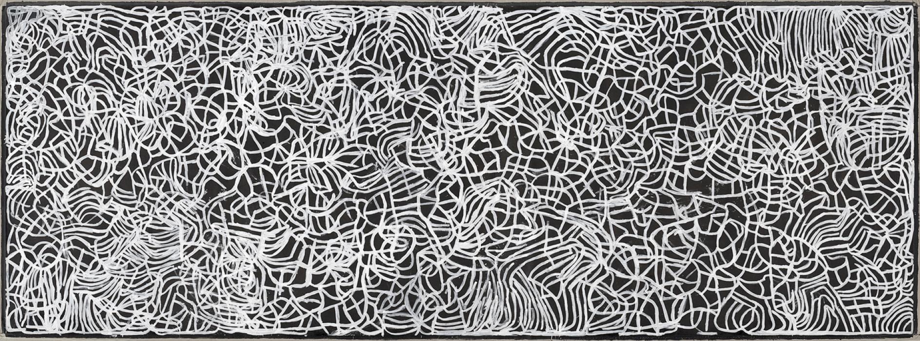 image: Emily Kam Kngwarray (Anmatyerr) (artist),  Anwerlarr Anganenty (Big Yam Dreaming) (title)