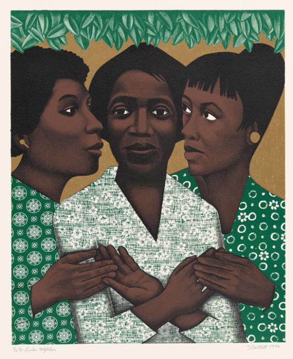 Elizabeth Catlett, "Links Together", 1996, lithograph on wove Arches paper,