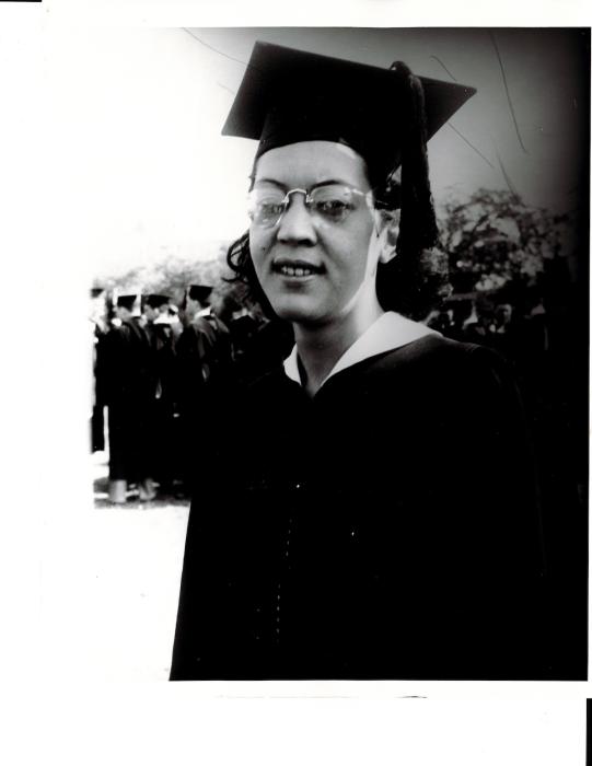 Elizabeth Catlett in a graduation gown and cap at the University of Iowa
