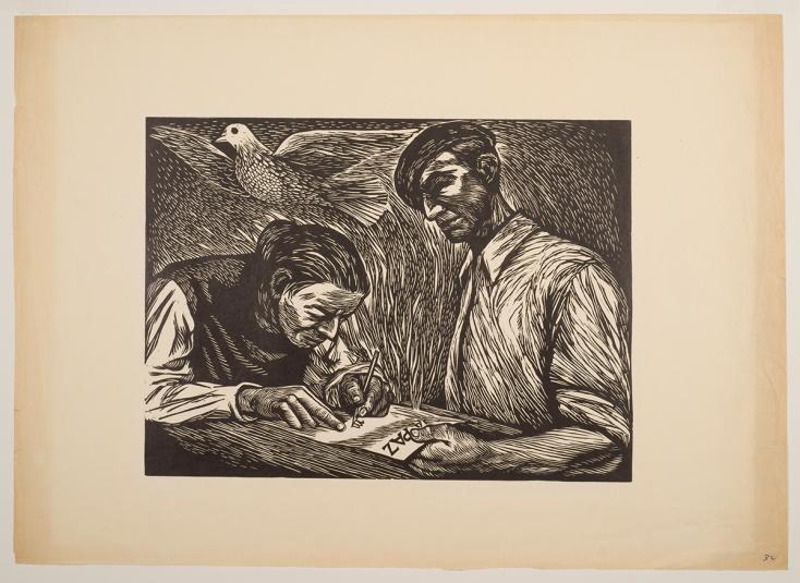 Firmas para la Paz, Elizabeth Catlett lino cut; 2024 Mora-Catlett Family / Licensed by VAGA at Artists Rights Society (ARS), NY