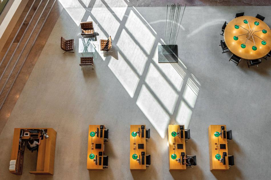 Overhead view of library atrium