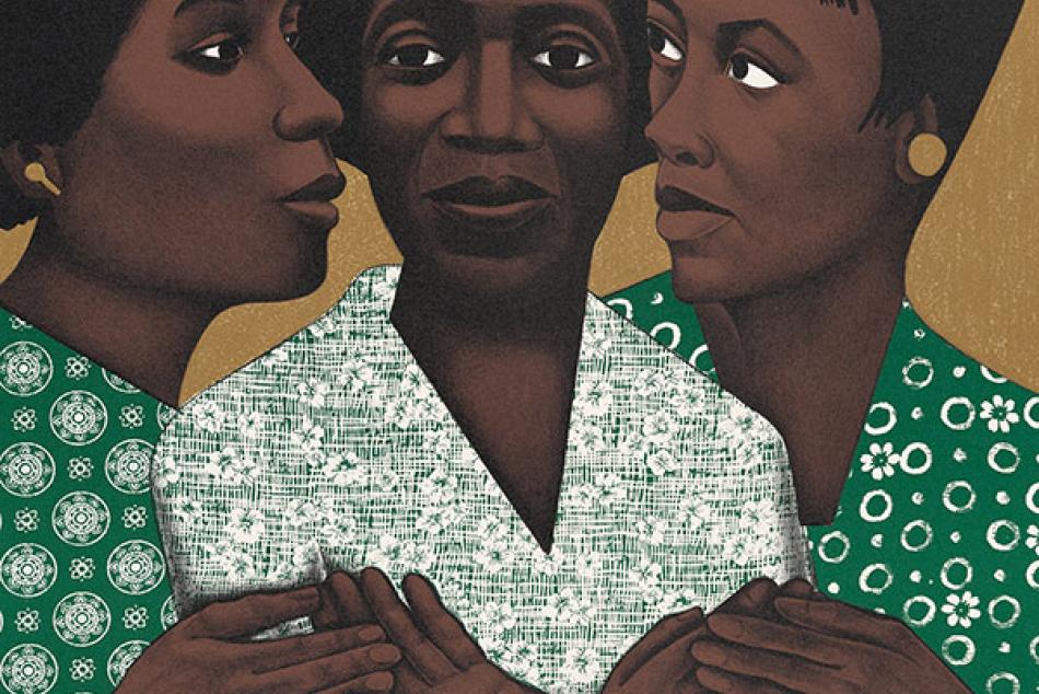 image detail: Elizabeth Catlett, "Links Together", 1996, lithograph on wove Arches paper