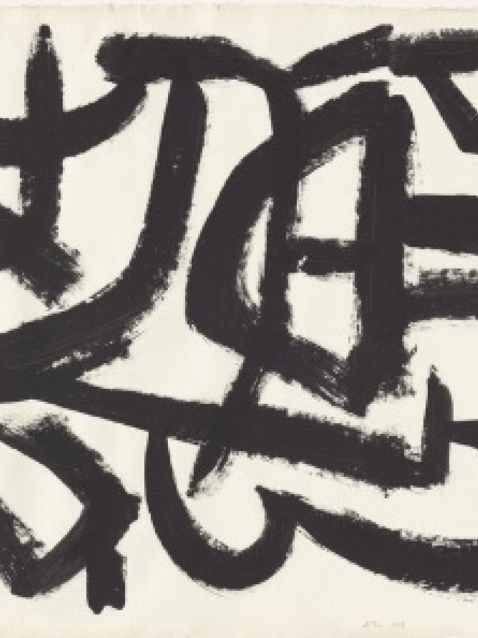 There are black, irregular shapes on a white background.