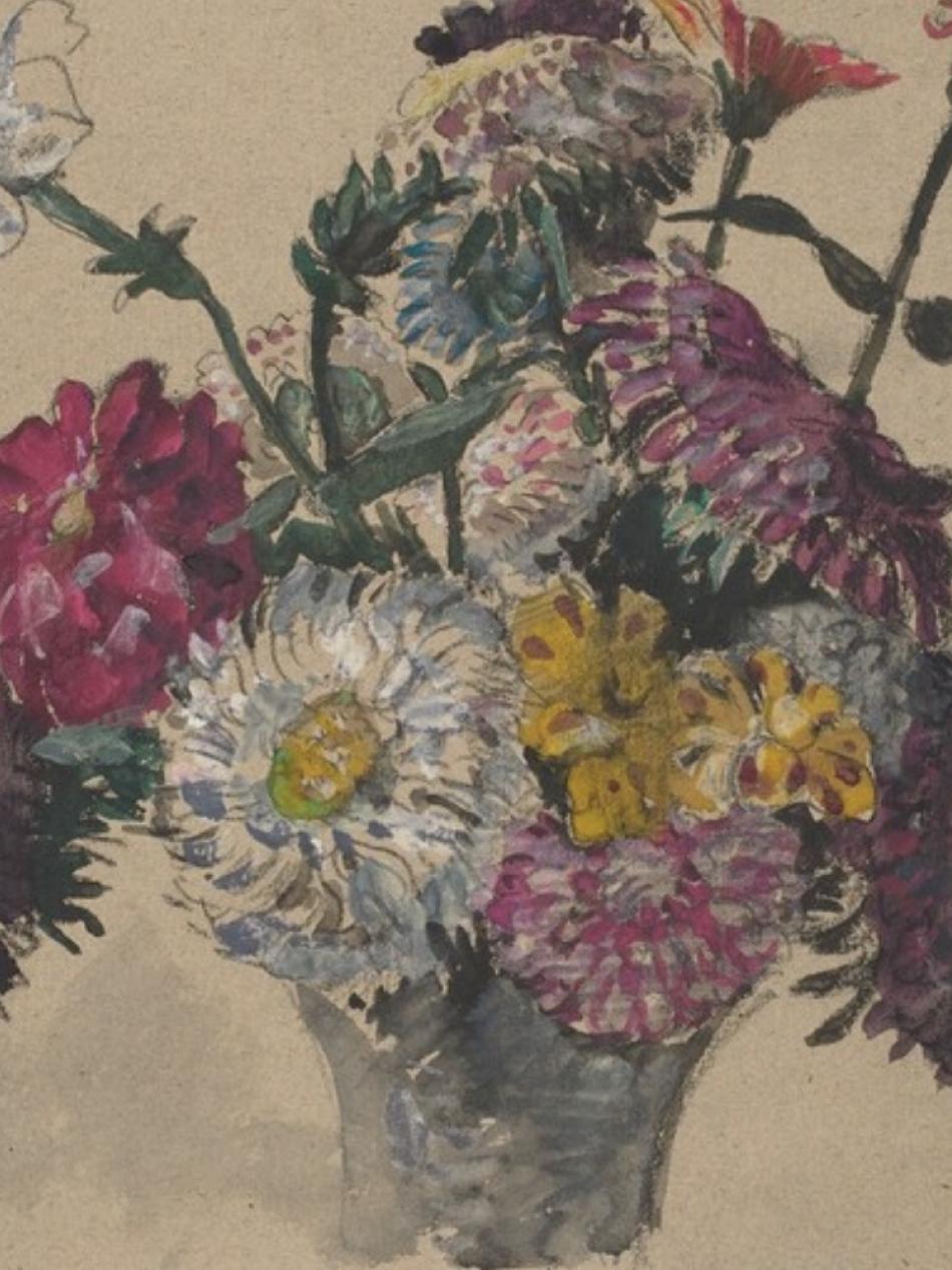 This illustration shows a vase of flowers.