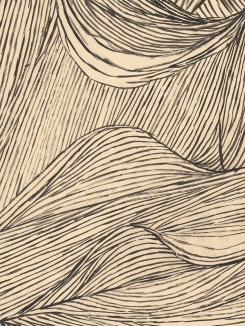 This drawing uses many lines to render peaks and waves.