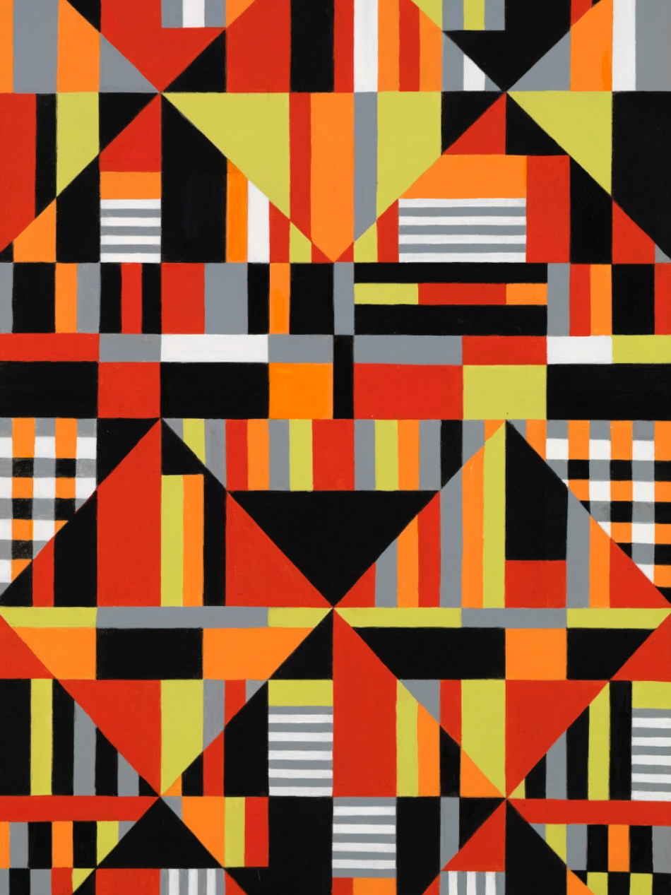 This geometric abstraction has overlapped horizontal, vertical and diagonal shapes