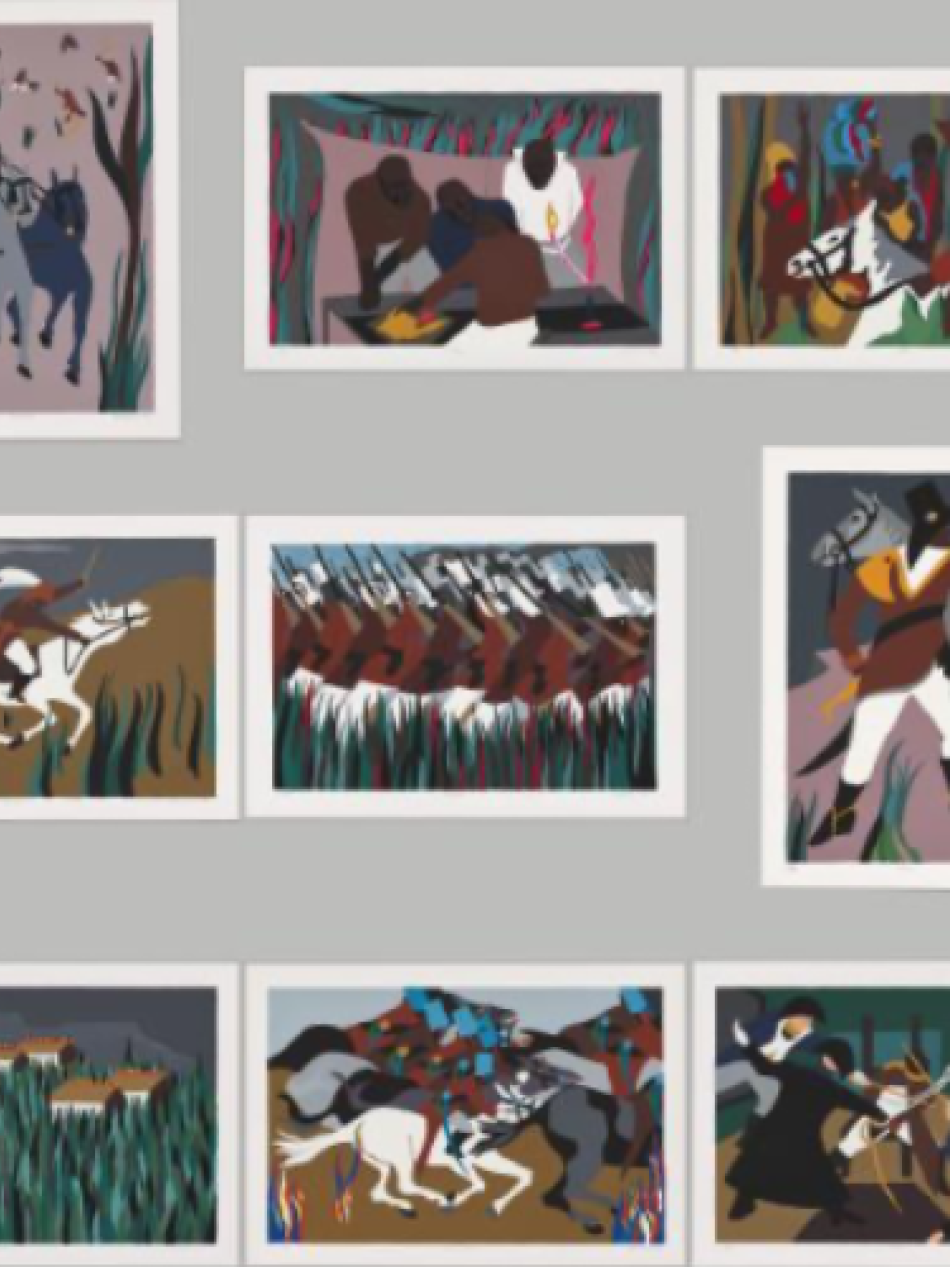This is a grid of 15 illustrations that look as though they depict a story.