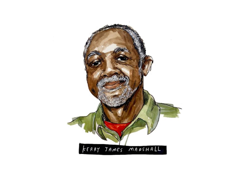 Wendy MacNaughton's watercolor and ink illustration of Kerry James Marshall